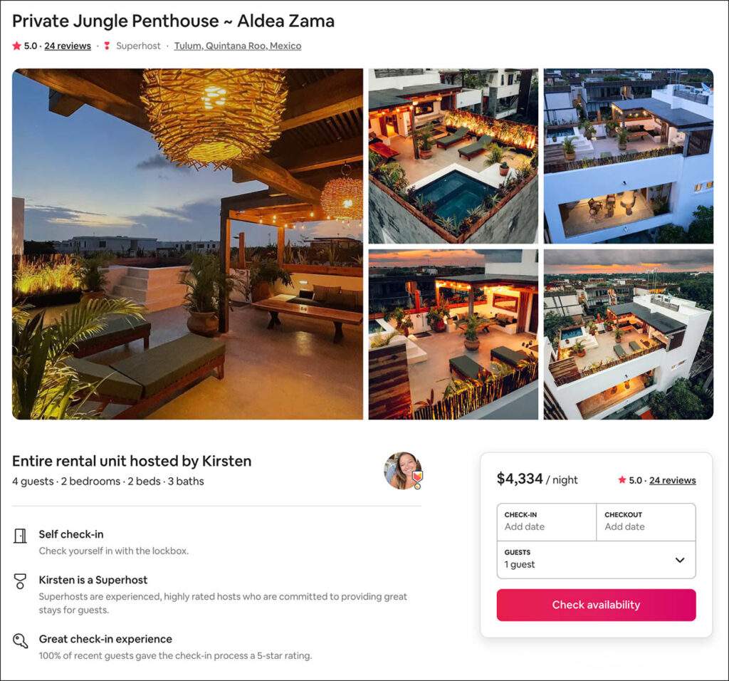 Tulum Airbnb Penthouse Rental listing